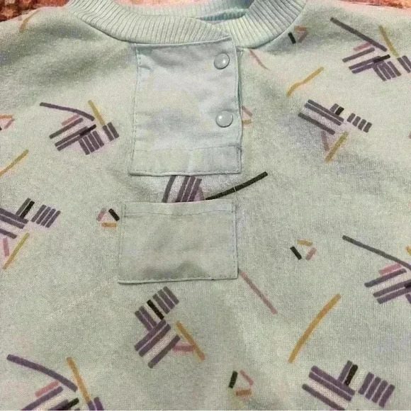 Vintage 80s Abstract Geometric Print Henley Sweatshirt - Picture 2 of 5